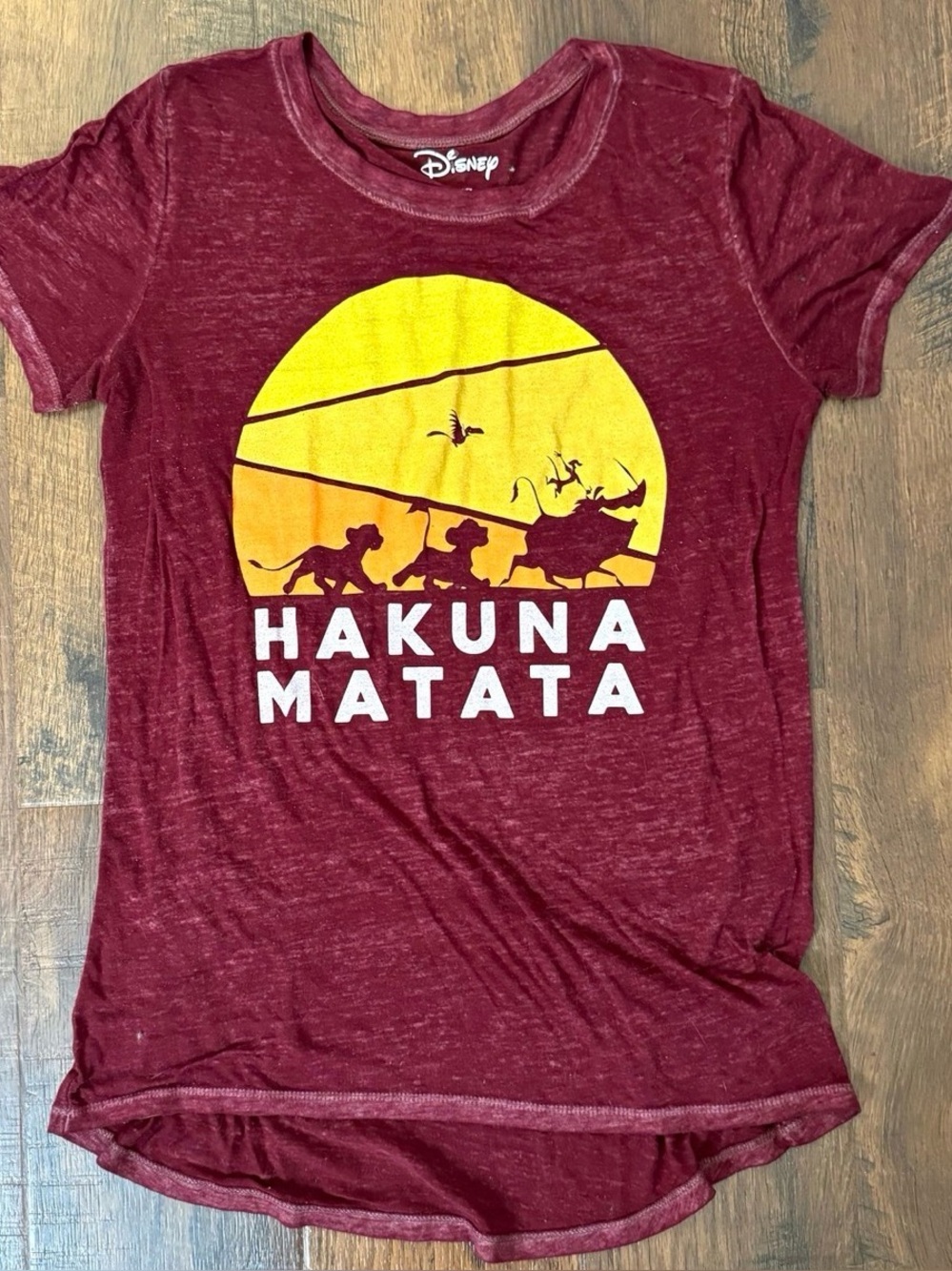 Disney Maroon Heather Logo Tee - White Print